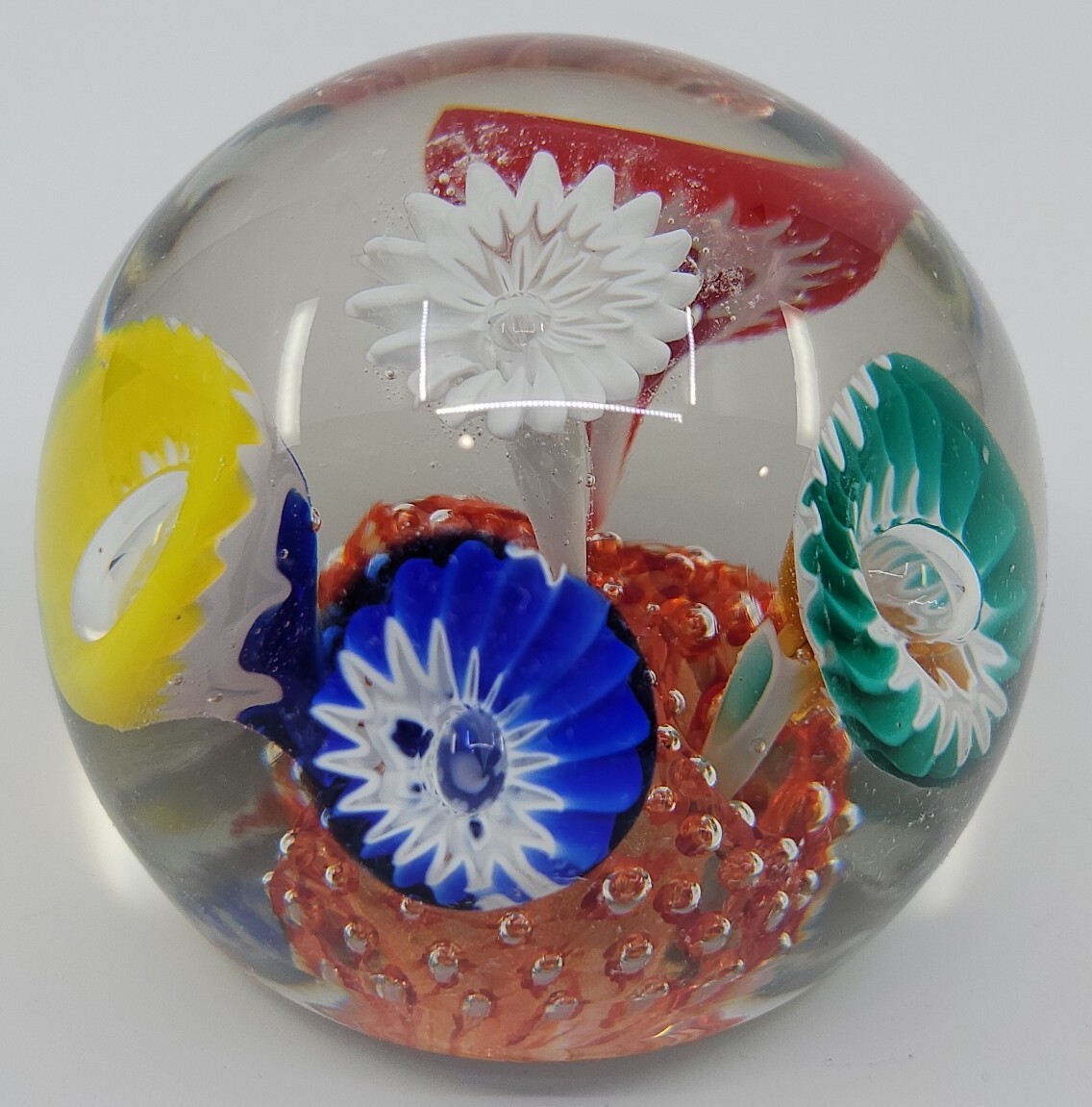 Vintage Original Abstract Flowers Art Glass Hand Made Paperweight Antique Heavy