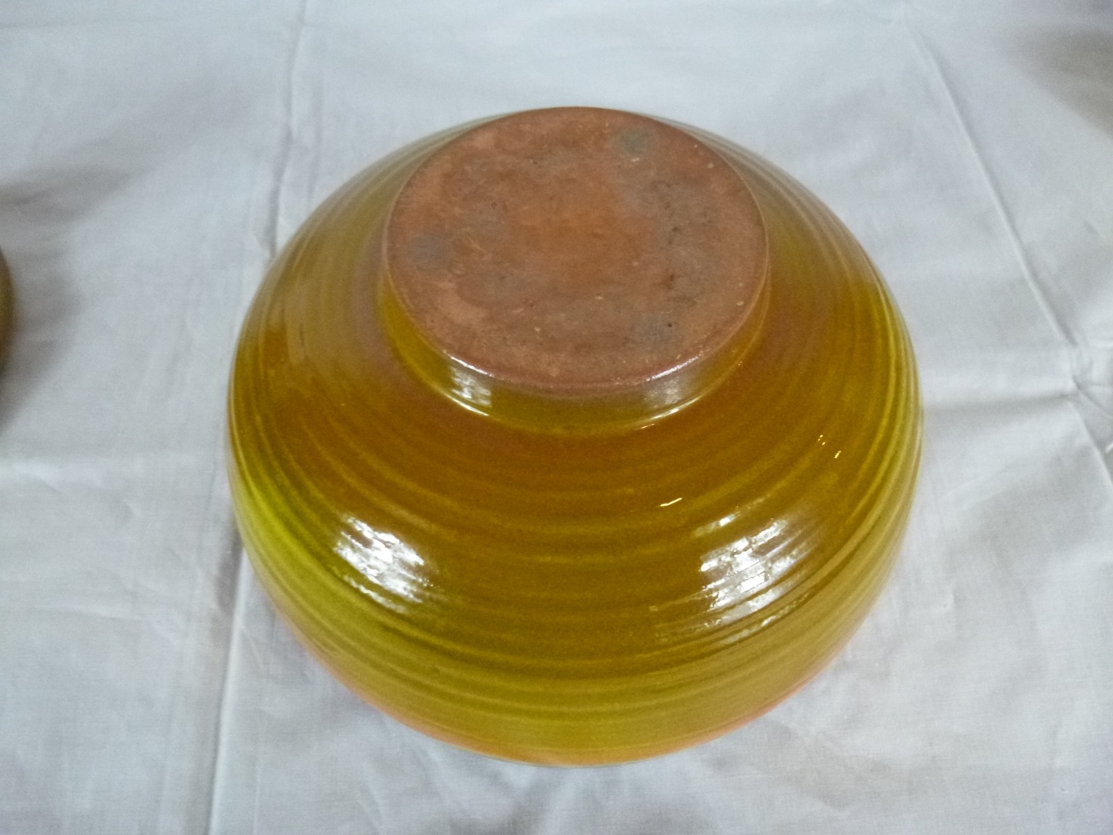 Vtg 60s Haeger Pottery Orb Jar & Lid 9H Sunrise Crackle Glaze Orange Yellow 7.5″