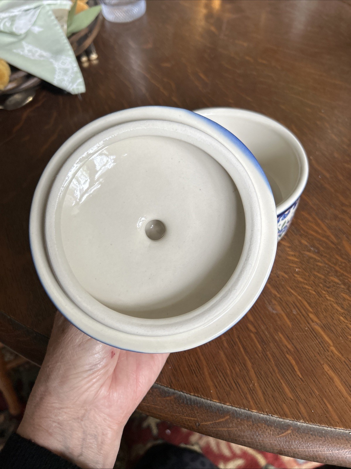 Polish Pottery Round Lidded Trinket Box 4.75” Round Excellent condition