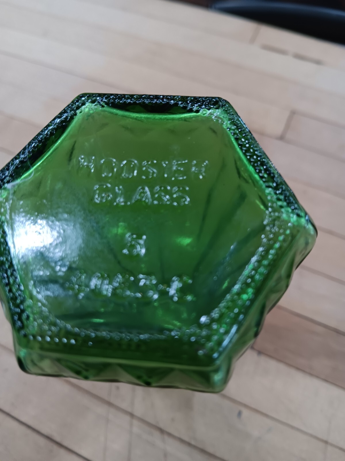 Vintage Hoosier Glass Vase 6″ – Green Bud Vase Hex Base
