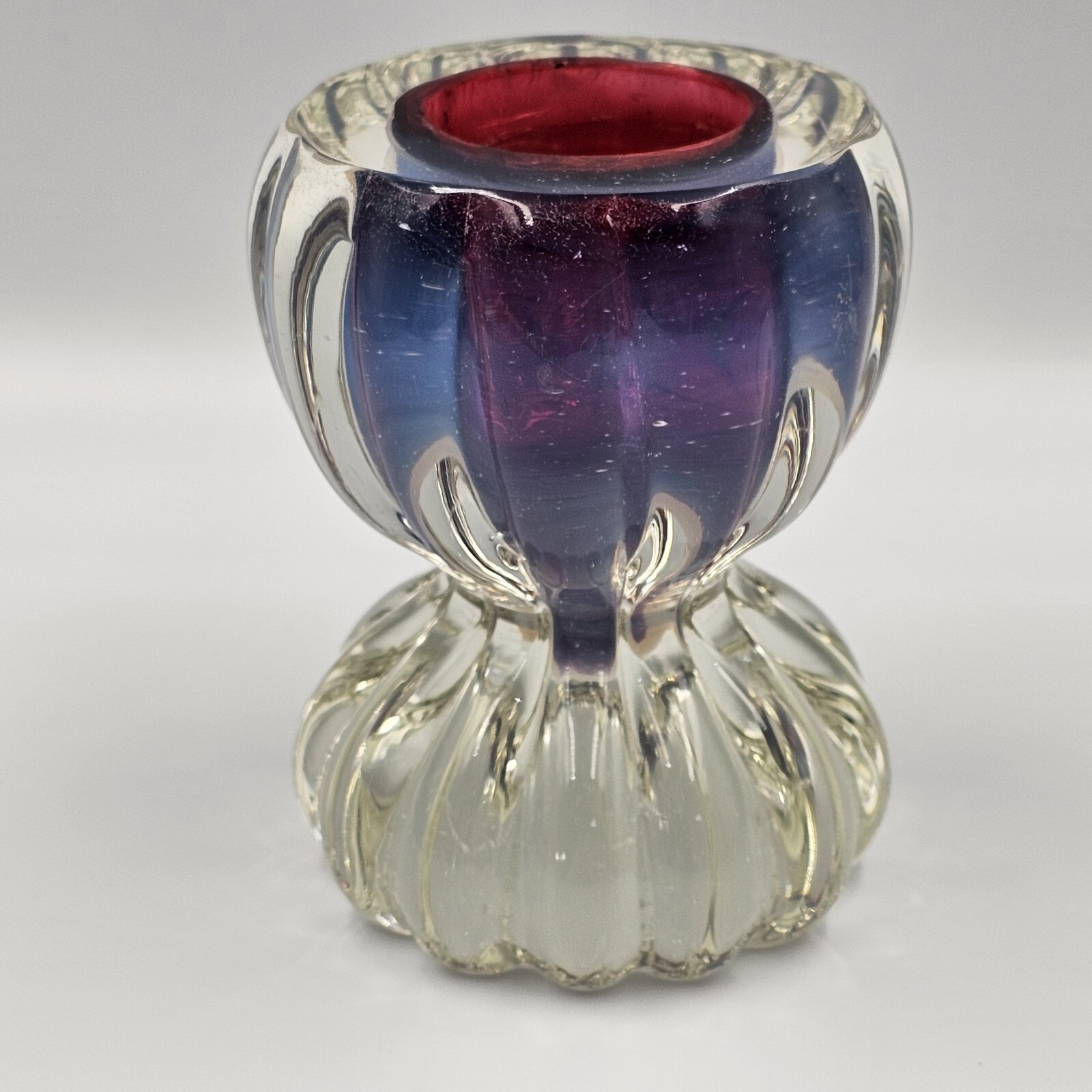 Vintage Sommerso Art Glass Paperweight Inkwell Petal Cased Red Purple READ