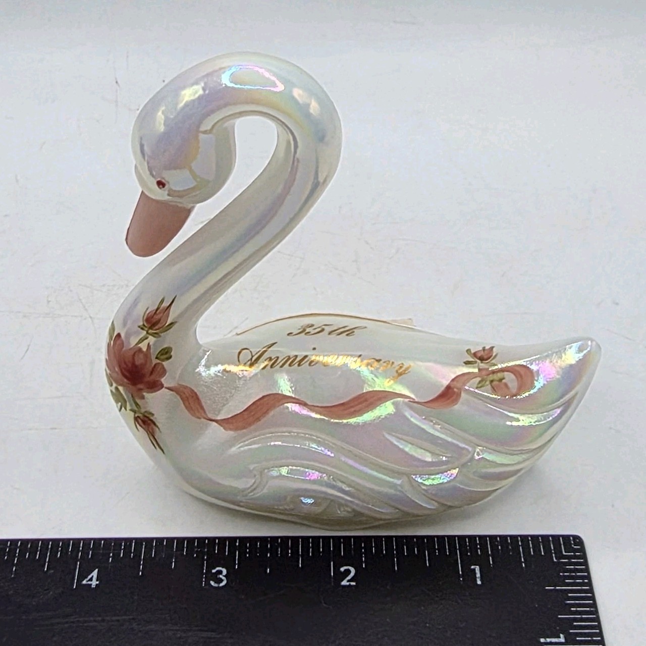 1989 Fenton Enduring Love 35 Year Anniversary Swan Figurine • Signed Wagner 4″H