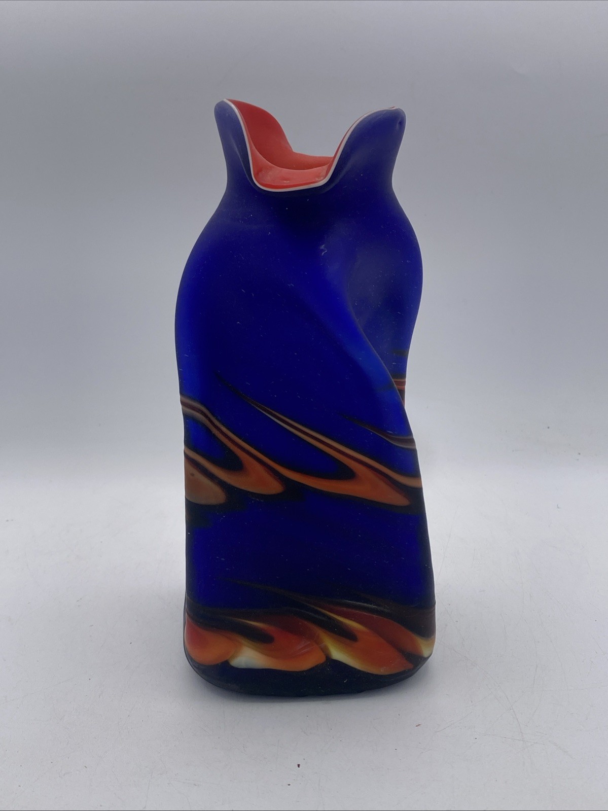 Baijab Glass Vase ~9″ Blue & Red Hand-Blown Art Glass – Azerbaijan Russia
