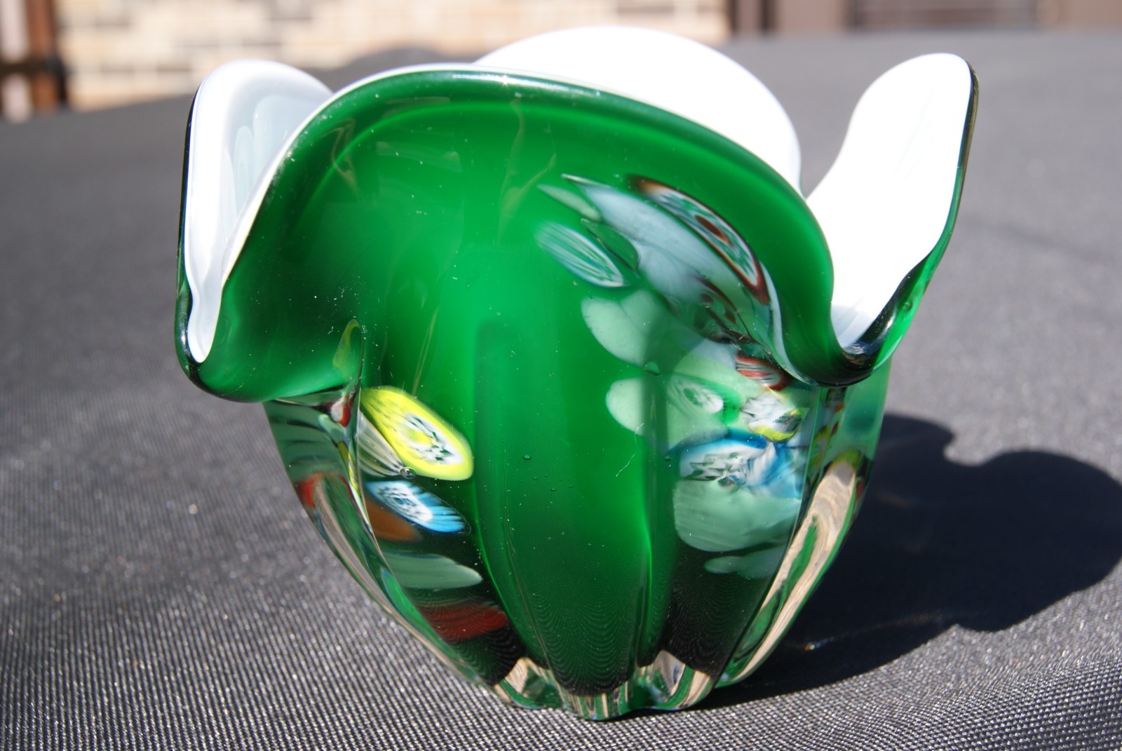 Vintage Norleans Japan Decorative Art Glass Heavy Paperweight Bud Vase Green