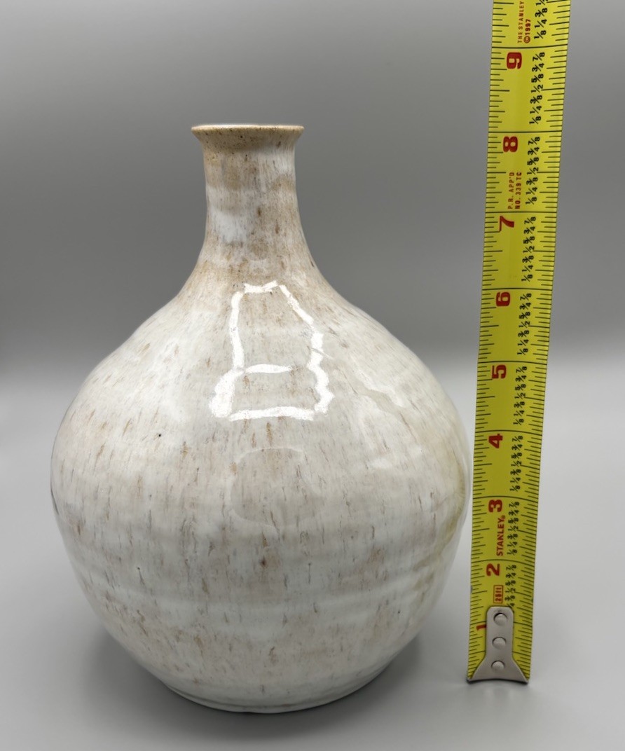 Signed Studio Pottery Vase dated 1993 Cream Speckled Stoneware