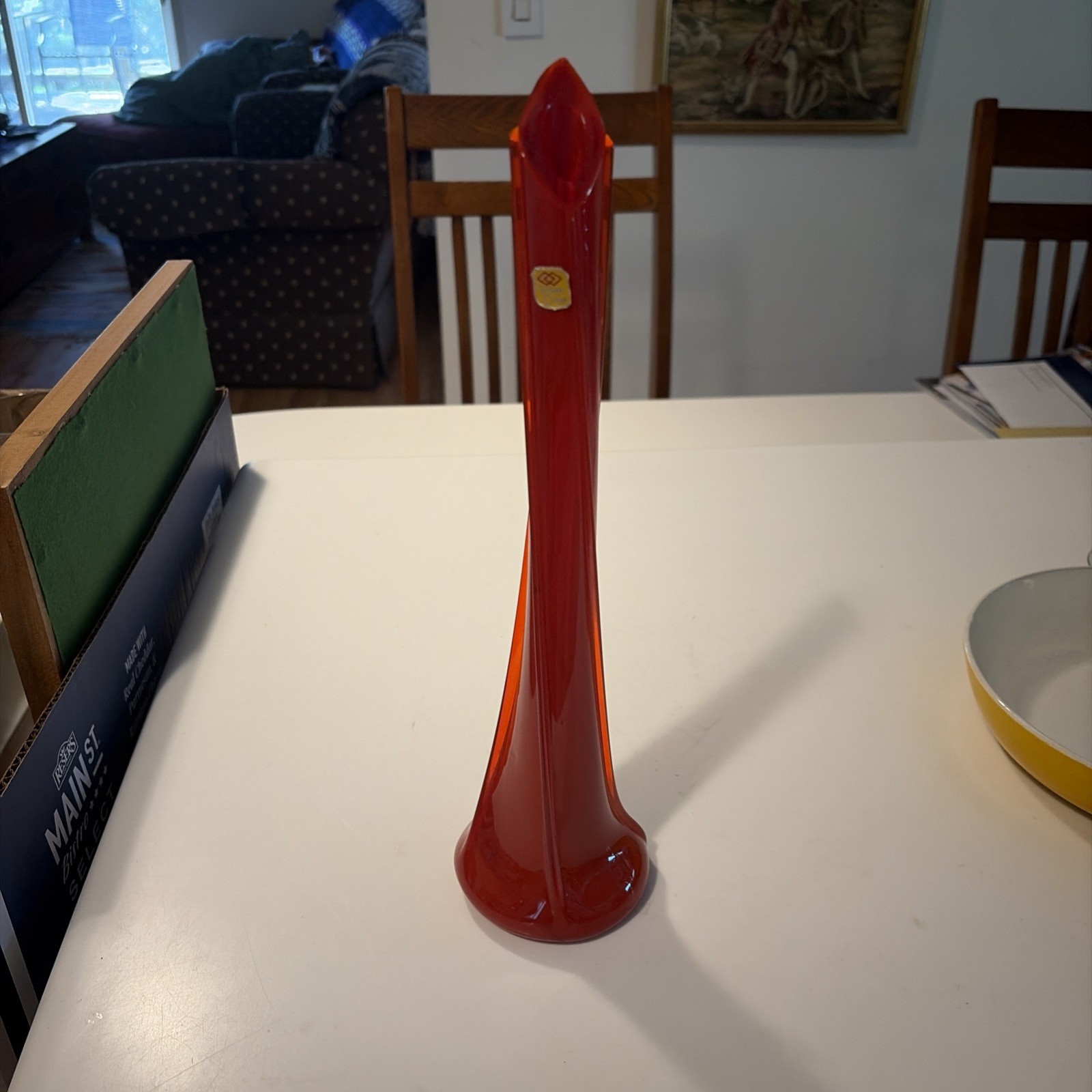 Vintage Blood Red Swung Glass Vase Swirl 13” Taiwan Unique