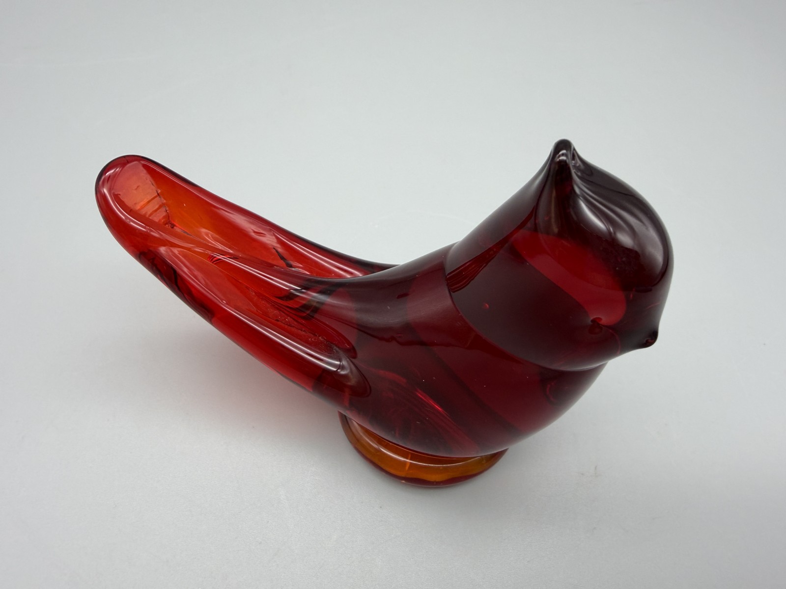 Leo Ward Signed Red Art Glass Bird Cardinal Figurine Ruby Color Paperweight