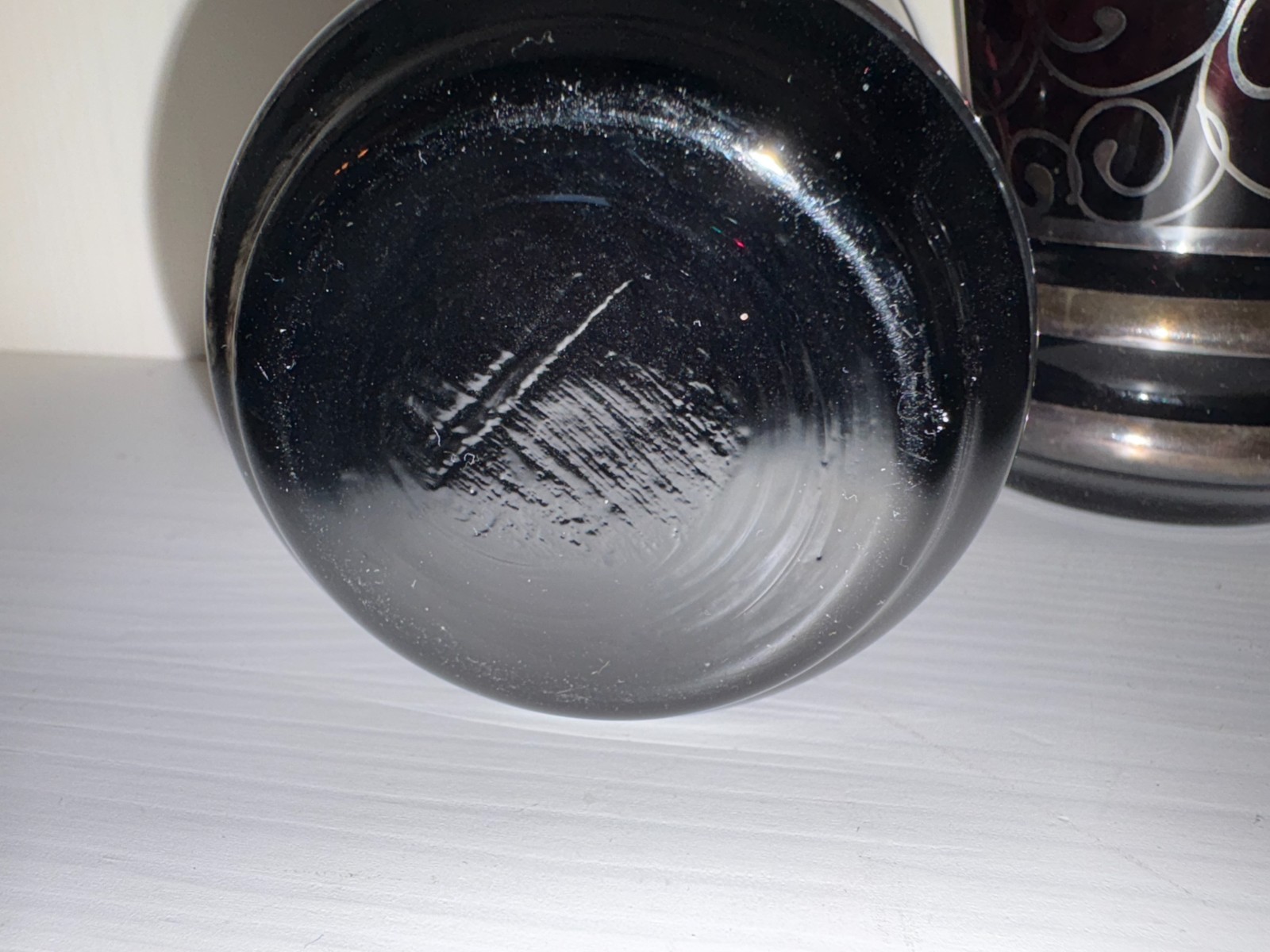 Set of 5 Vintage Amethyst Glass Italian Murano Hand Blown w/ Ornate Silver Leaf