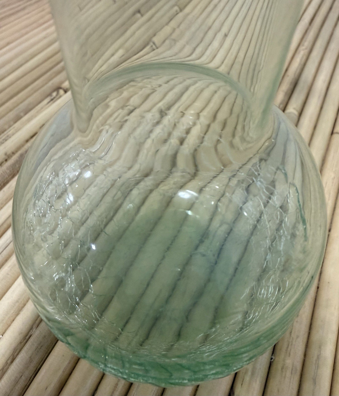 Vintage Light Green Bottom Crackled Vases With Ruffled Tops