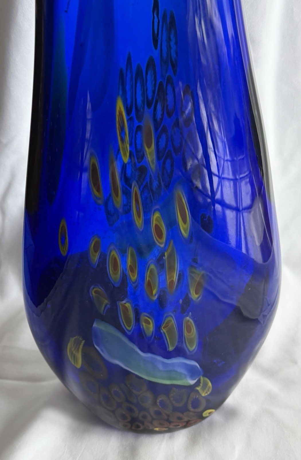 Huge 28” Cobalt Blue Millefiori Art Glass Vase SDS Seapoot Group Style