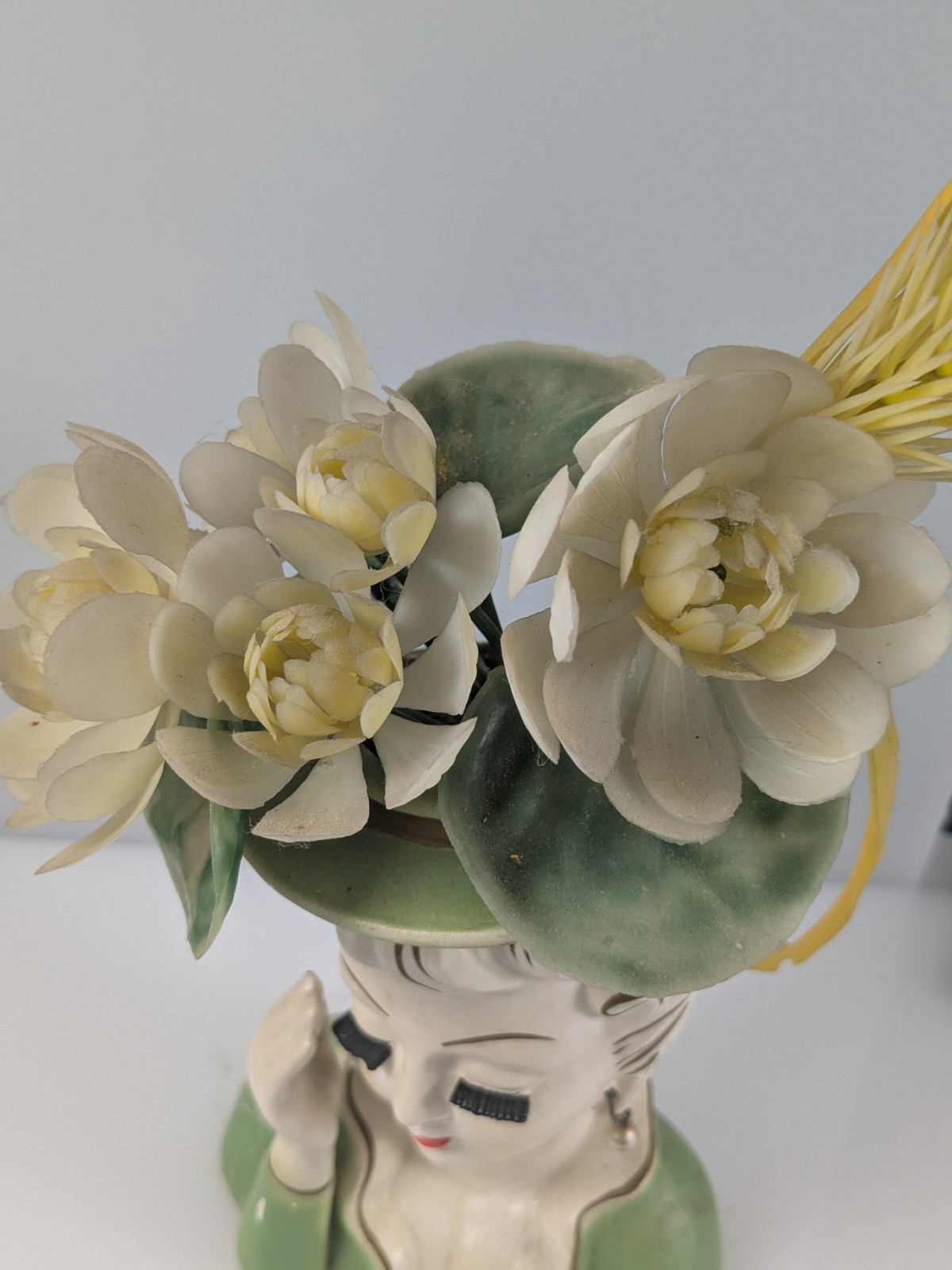 Vintage Lady Head Vase Tilso Headache Hand Original Plastic Flowers & Jewelry