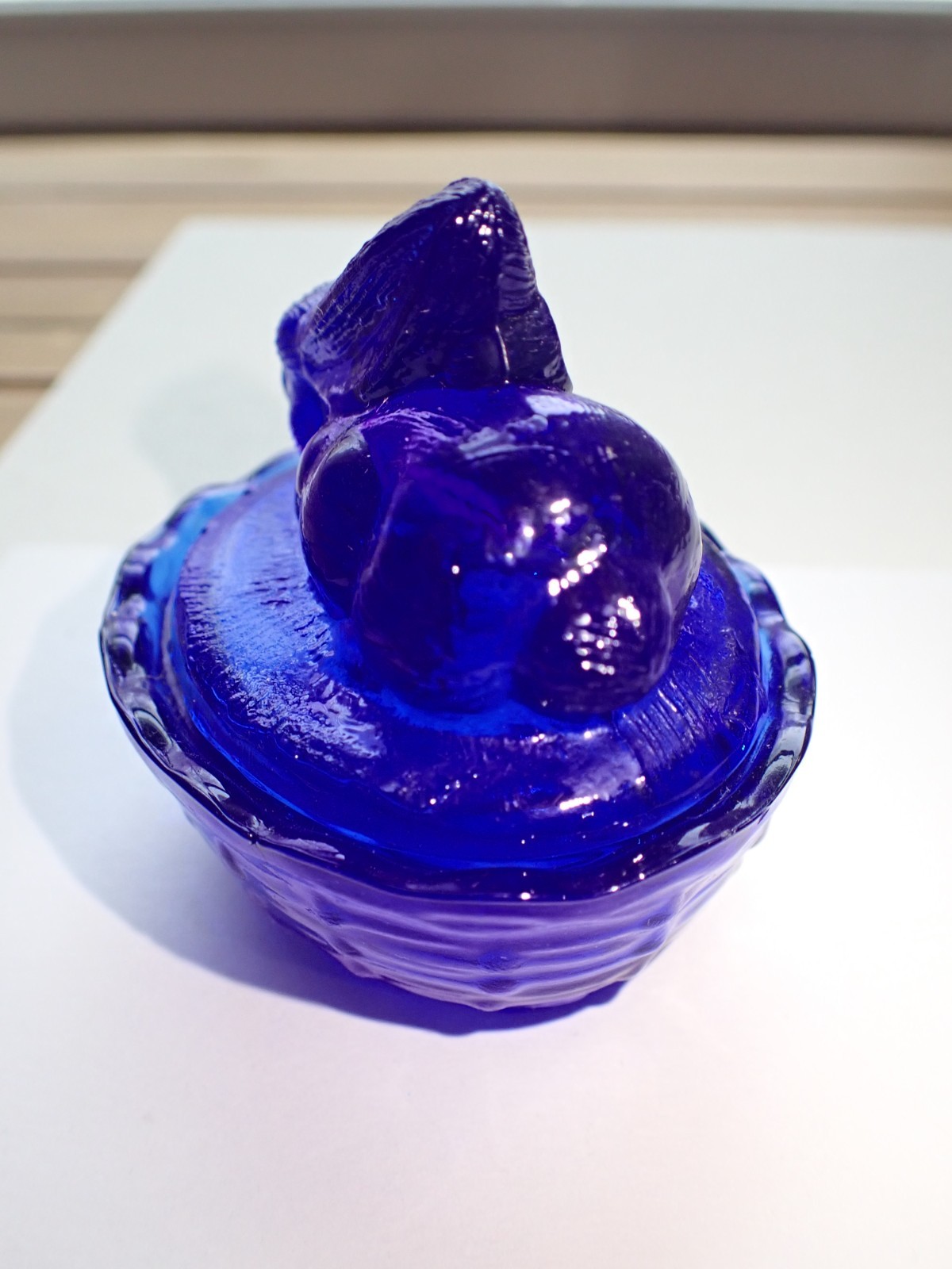 Vintage Cobalt Blue Glass Rabbit on Nest Cute