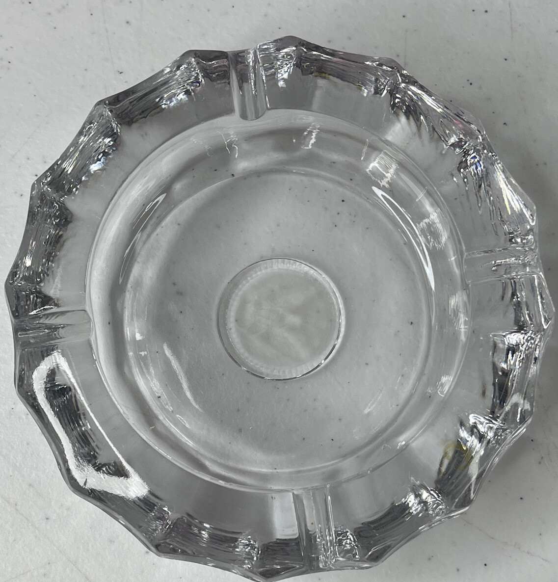 Vintage Fostoria Glass Ashtray 1887 Eagle Coin Center Heavy Clear Cigarette 5.5″