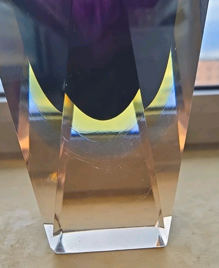 Vintage Murano Glass Purple & Gold Faceted Vase Luigi Mandruzzati Italy 11.75″ T