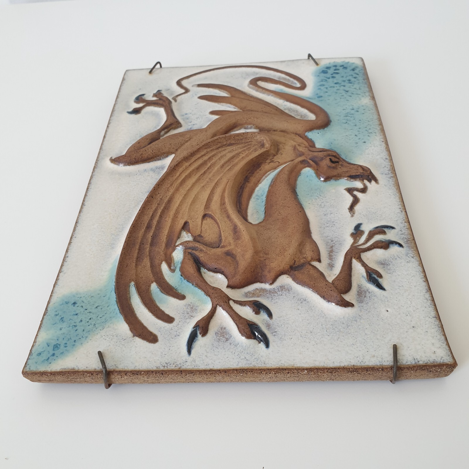 Vintage Elfstone Studio Dragon Wall Tile Plaque Clay Decor Signed Meyer Fantasy