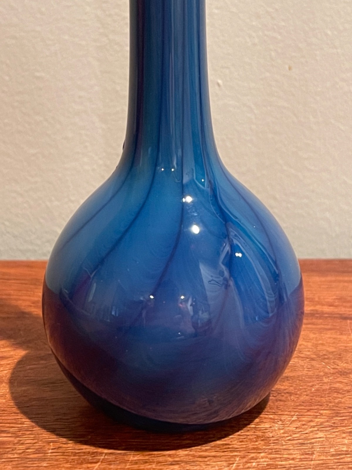 Vintage Signed 1988 Black Sheep Glass Studio Blue Bud Vase 8” Inch
