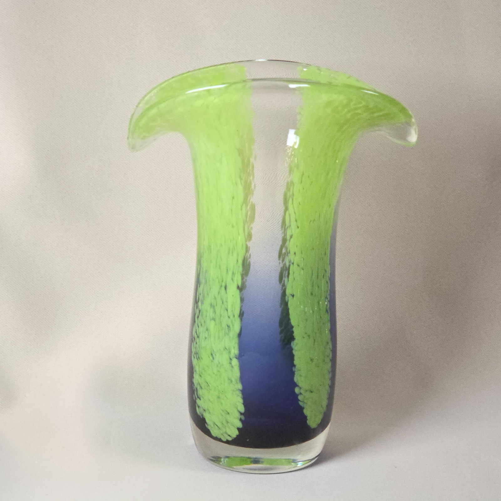 Murano Style Art Glass Vase Blue Green Speckled Flared Rim Console Home Decor