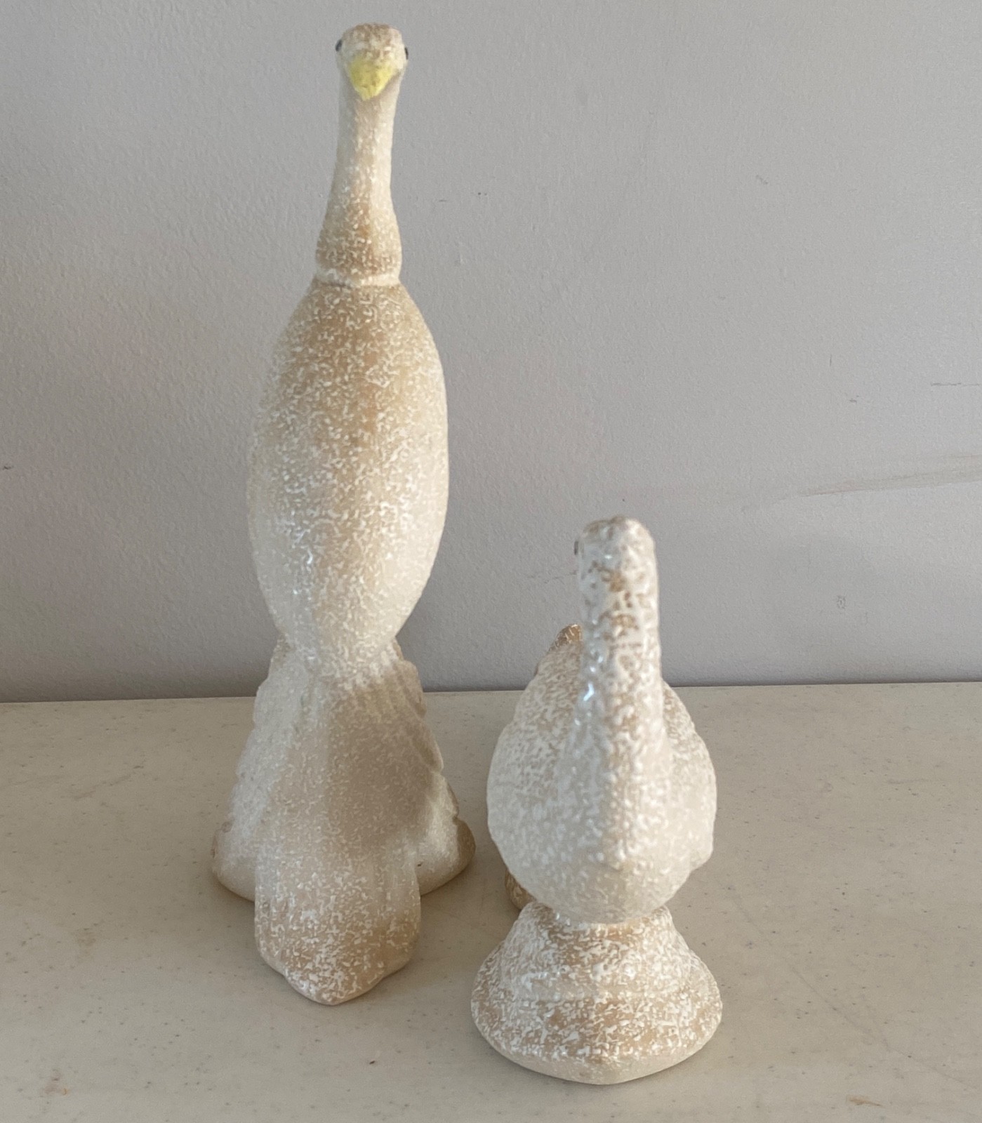 MCM Vintage Retro Peacock Off White Spatter Bird Figurines