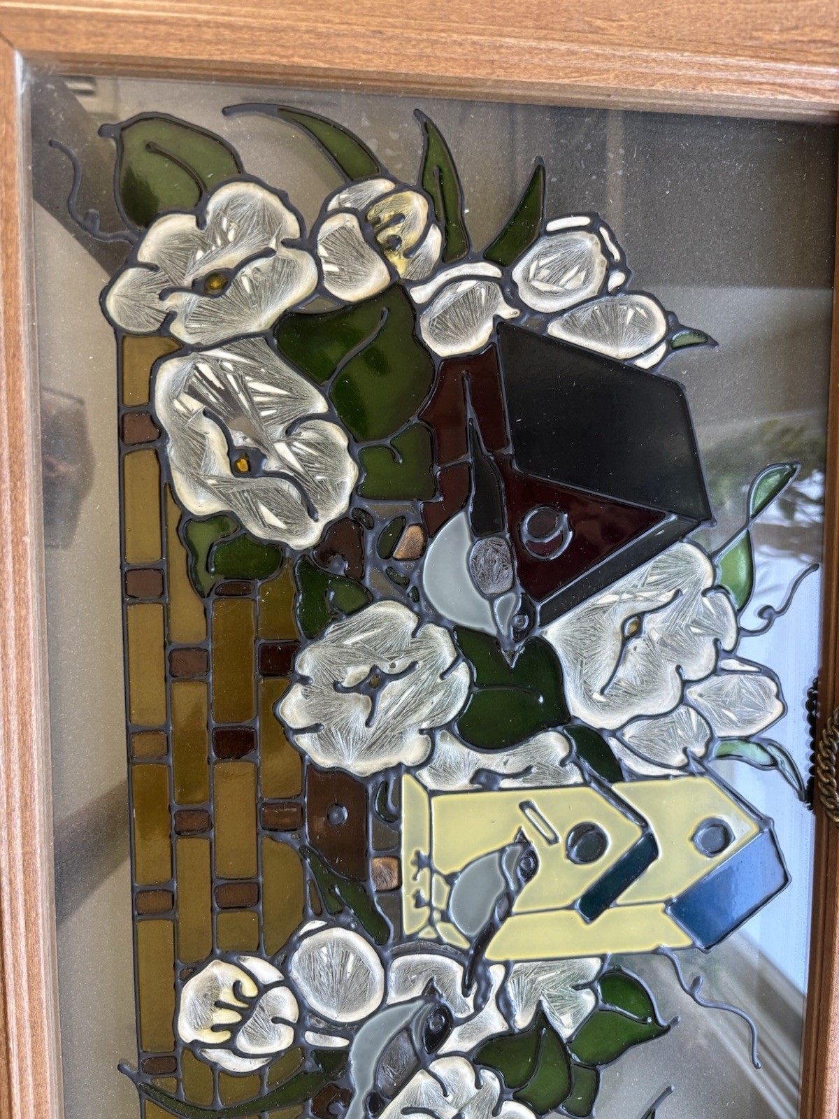 Bird House And Floral Window Panel Framed Window Hanging