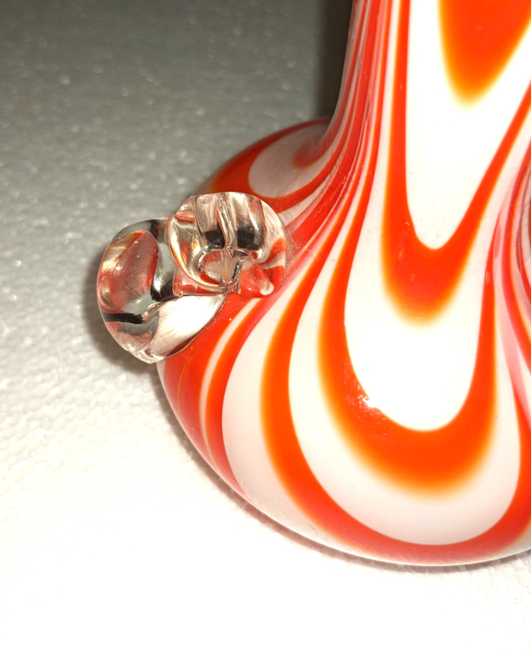 VTG Hand Blown Orange & White Striped Swirl Glass Vase 1970’s MINT One of a Kind
