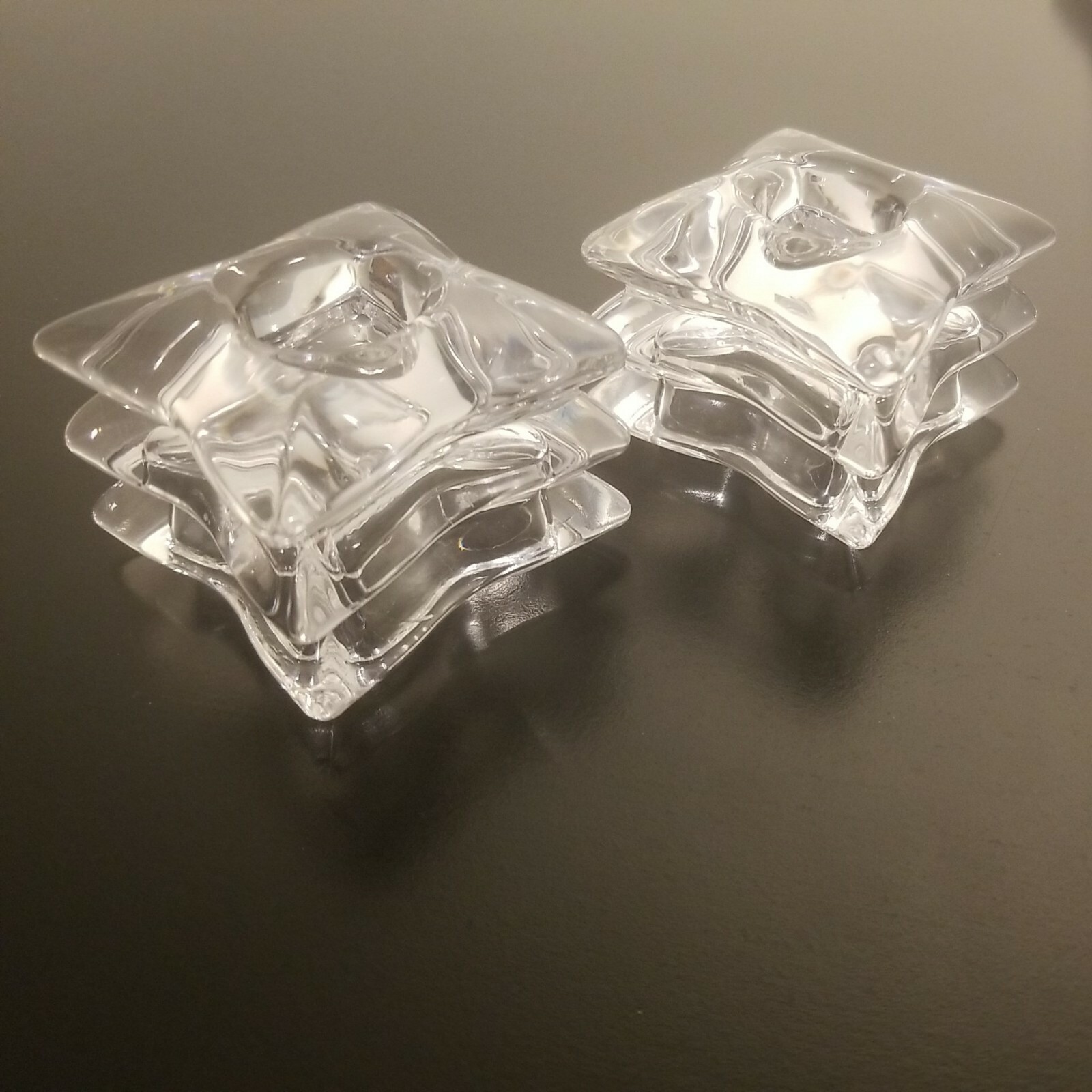 Lead Crystal 3-Tiered Box Like Candle Holders Beautiful 1.5″ inches Tall 2″ Wide