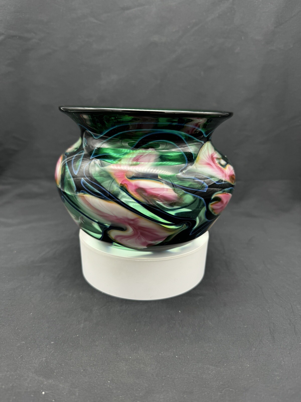 Vintage 1994 Signed John Lotton Flower Vine Art Glass Bowl Vase