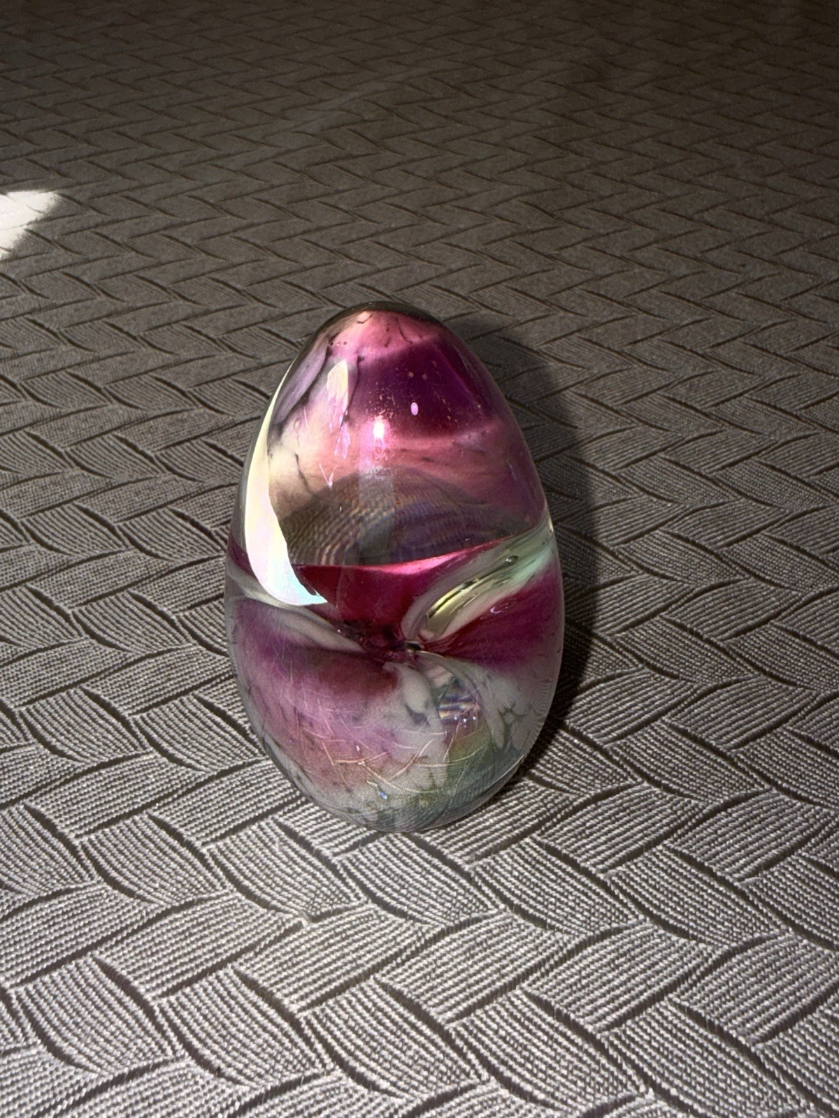 Mount St. Helens Iridescent Art Glass Egg Paperweight- 2.5in Height 1.5in Width