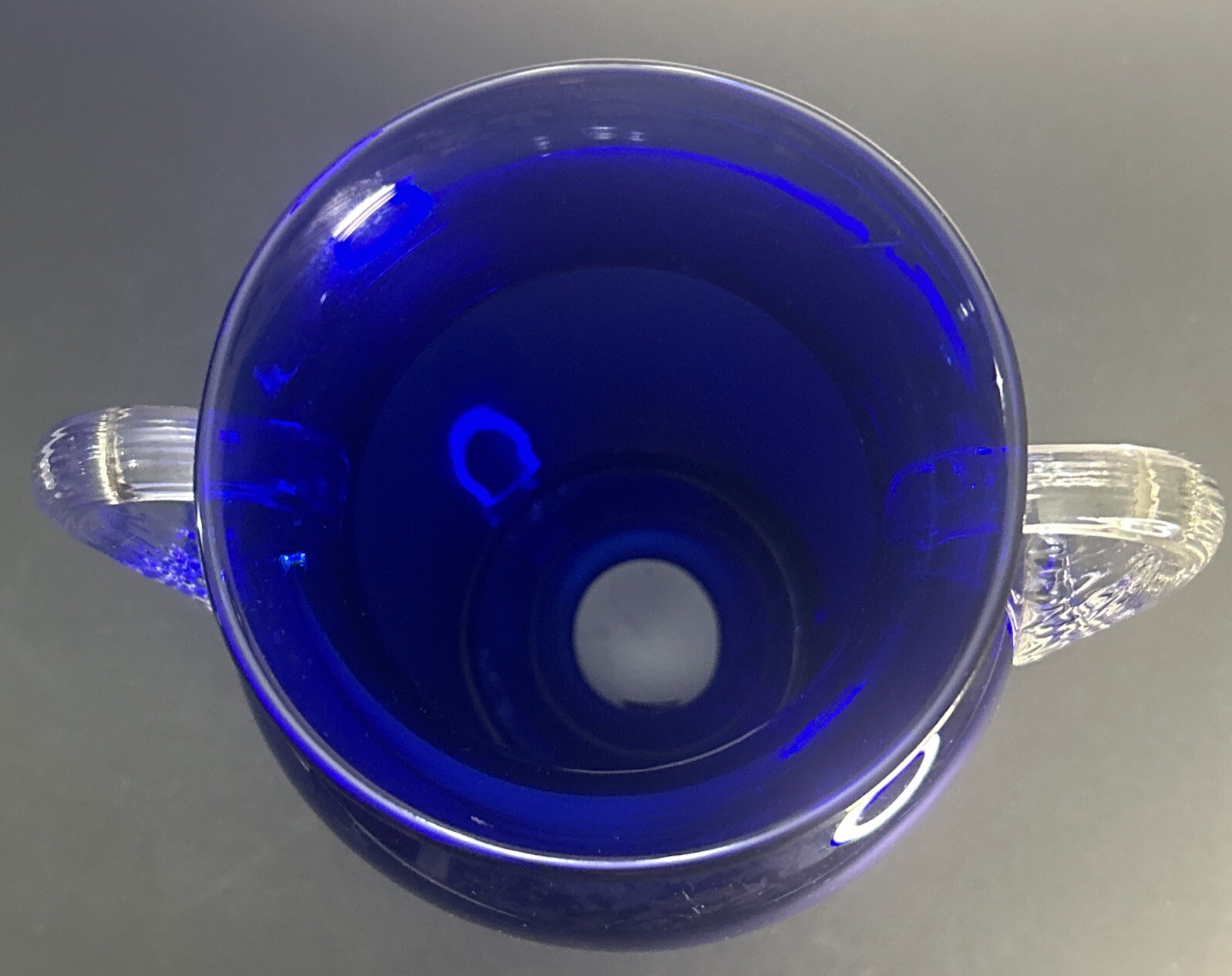 Vintage Louie Cobalt Blue Line 20 Clear Applied Handle 9.75″ Vase ~ READ~