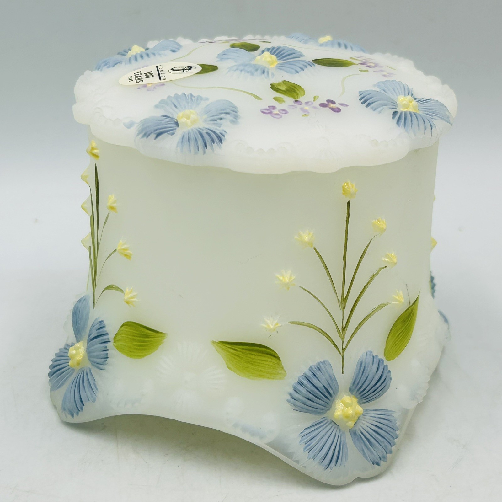 Vtg Fenton Glass Covered Trinket Box Opal Sanded 6390 7B RARE New Old Stock
