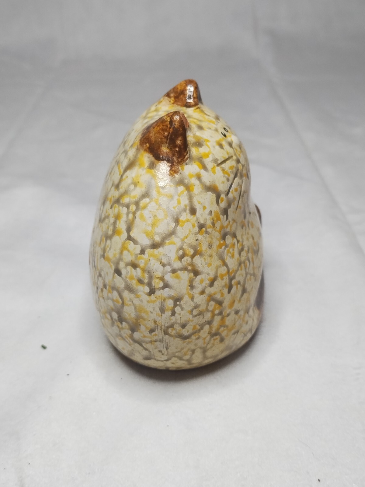 Orange Spotted Ceramic Cat Redware Pottery Spongeware Fat Kitty PAINT CHIPPED