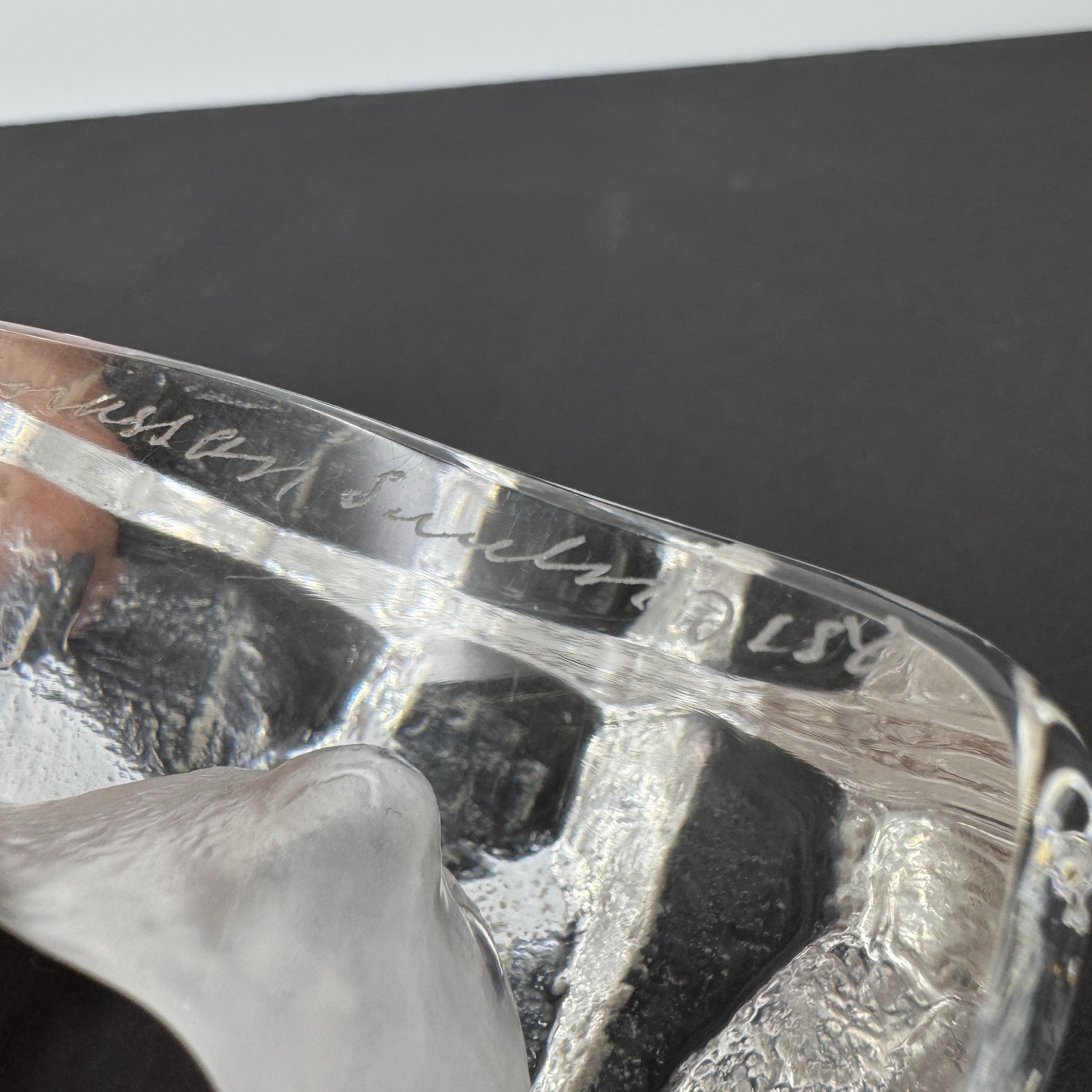 Lot/2 Signed Crystal Paperweight Sculptures Mats Jonasson Seal Nybro Wolf Sweden