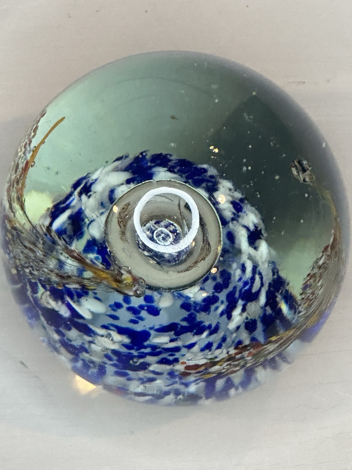 Glass Paperweight, Hand Blown Modern Art Paperweight 3.5in H 3.25in W 1