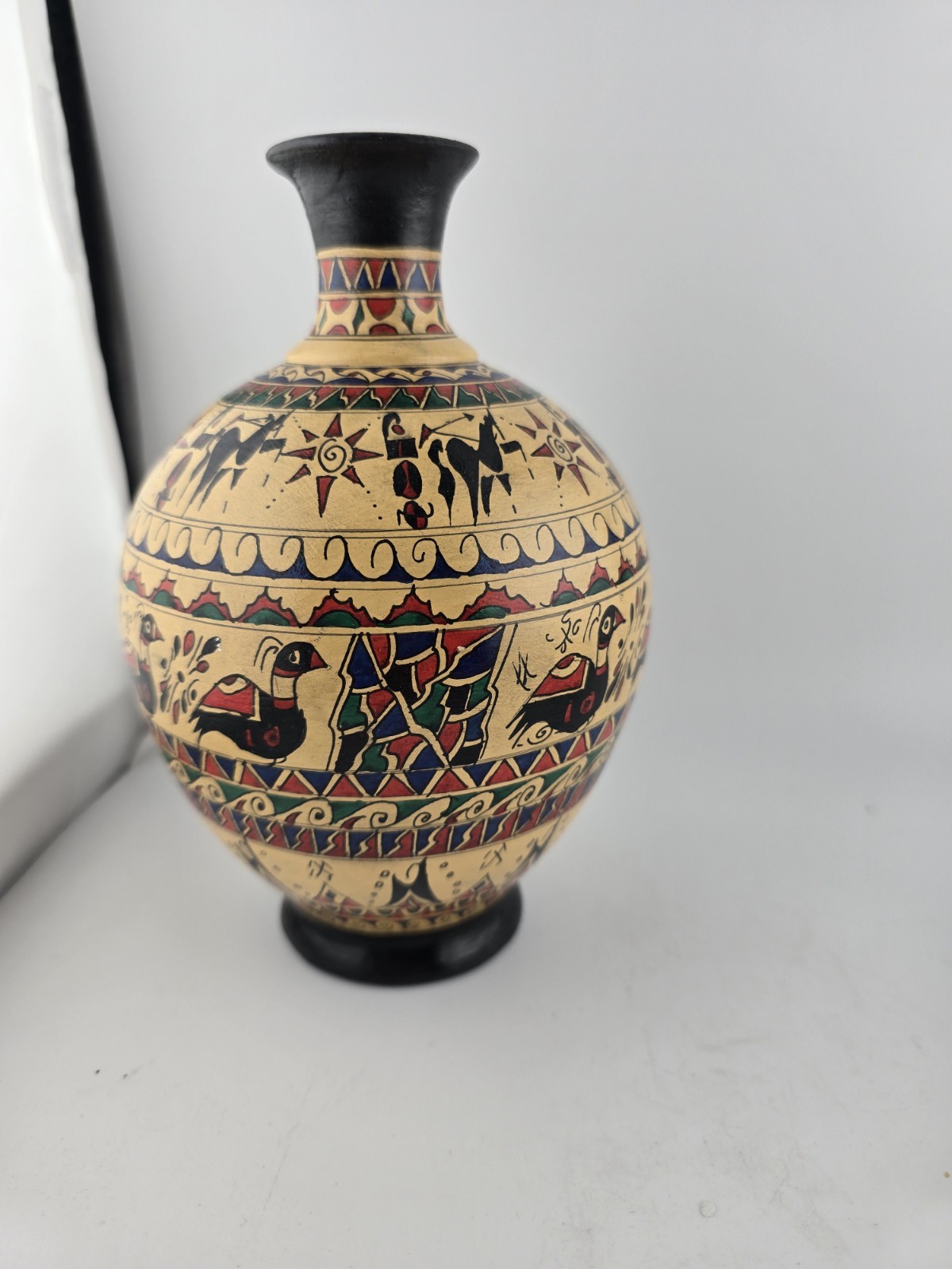 Vintage Greek Pottery Handpainted Multicolor Vase 7″ H