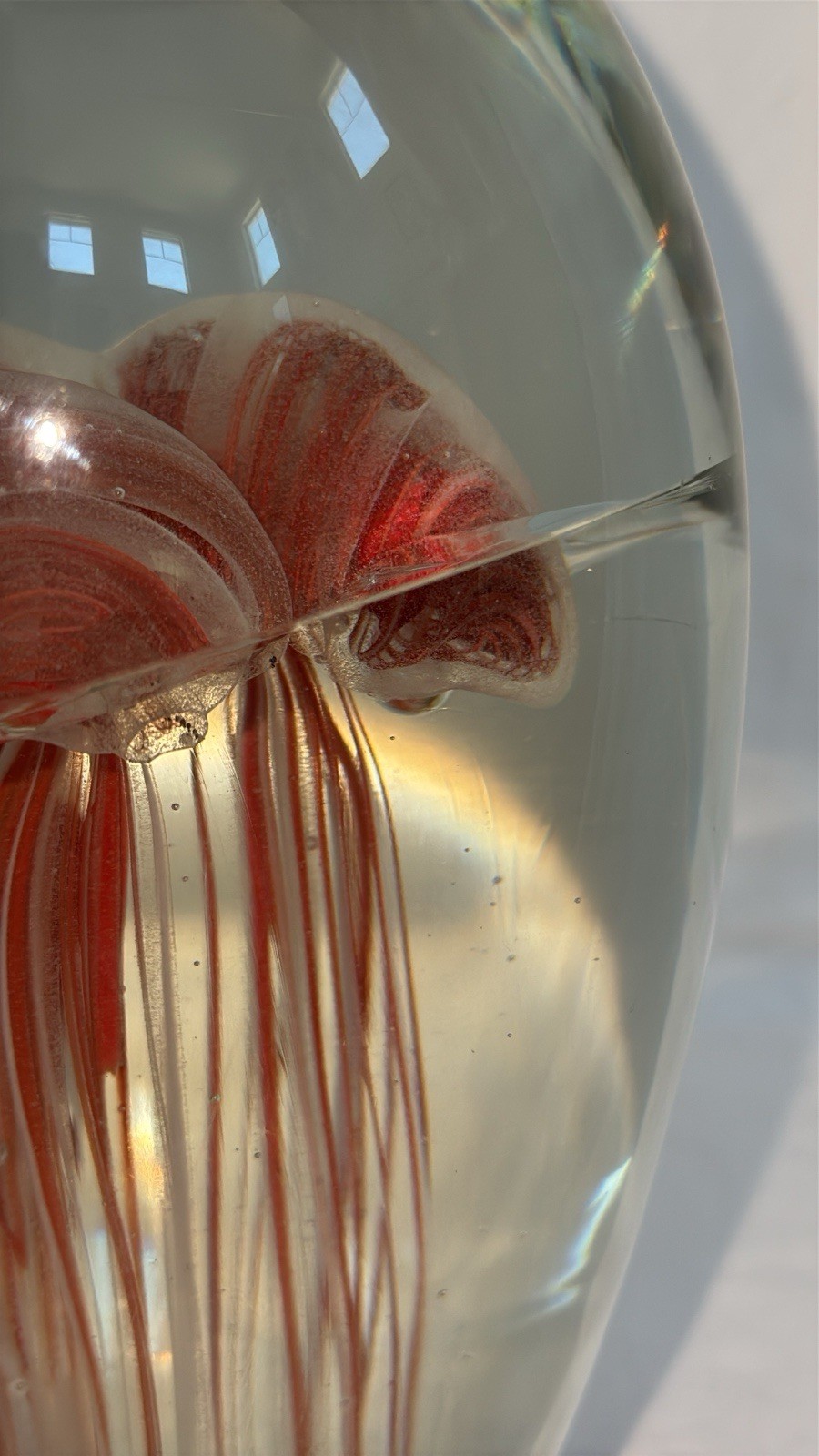 Vintage Extra Large 9” Glass with 3 Jellyfish Art Glass Paperweight Glows 8 Lbs
