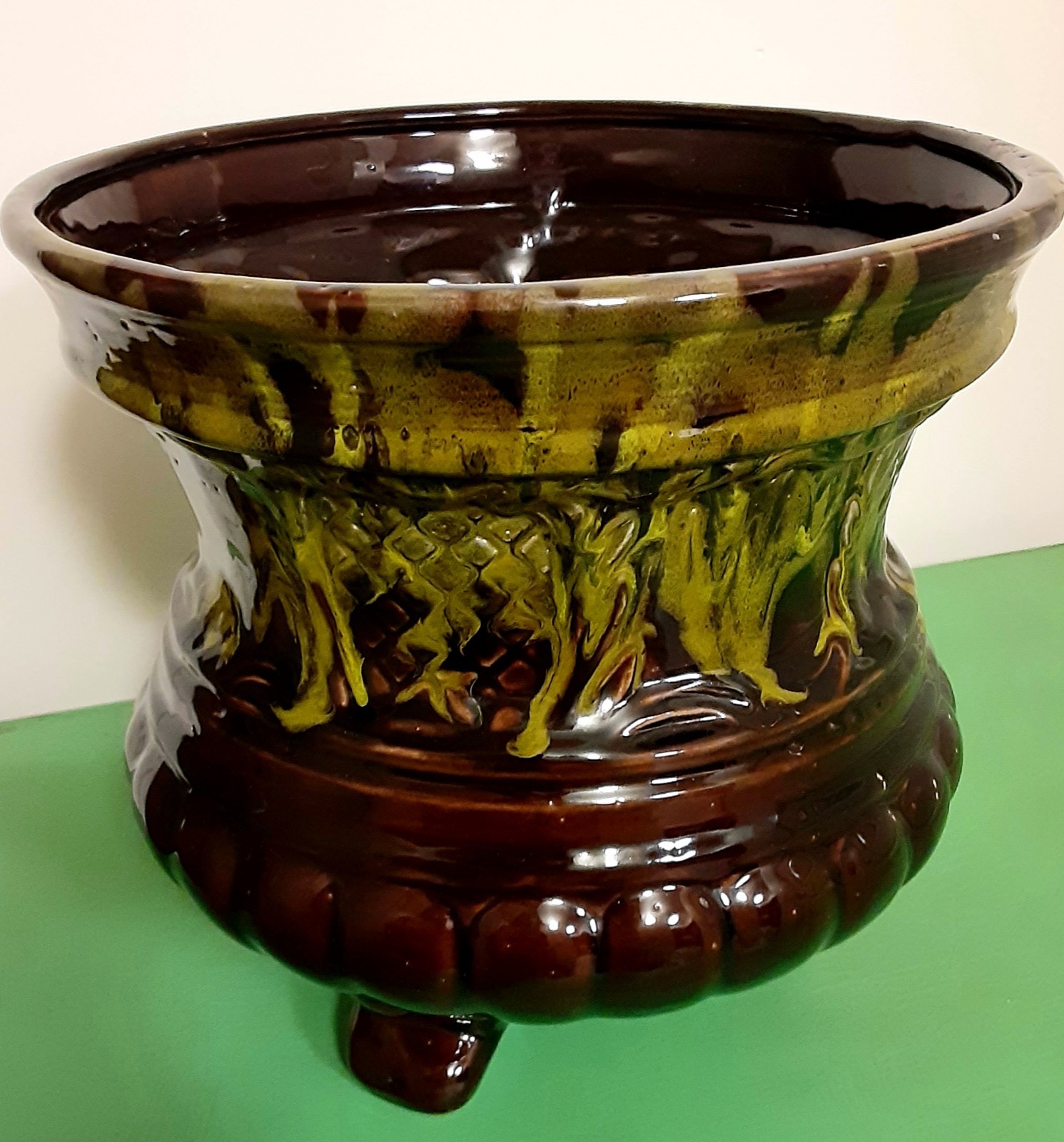 Vintage MCM Footed Large Planter Pottery Neon Lava Glazed California Originals