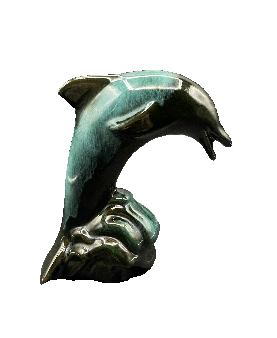 Blue Mountain Pottery Teal Blue Dolphin Riding Wave Figurine Statue