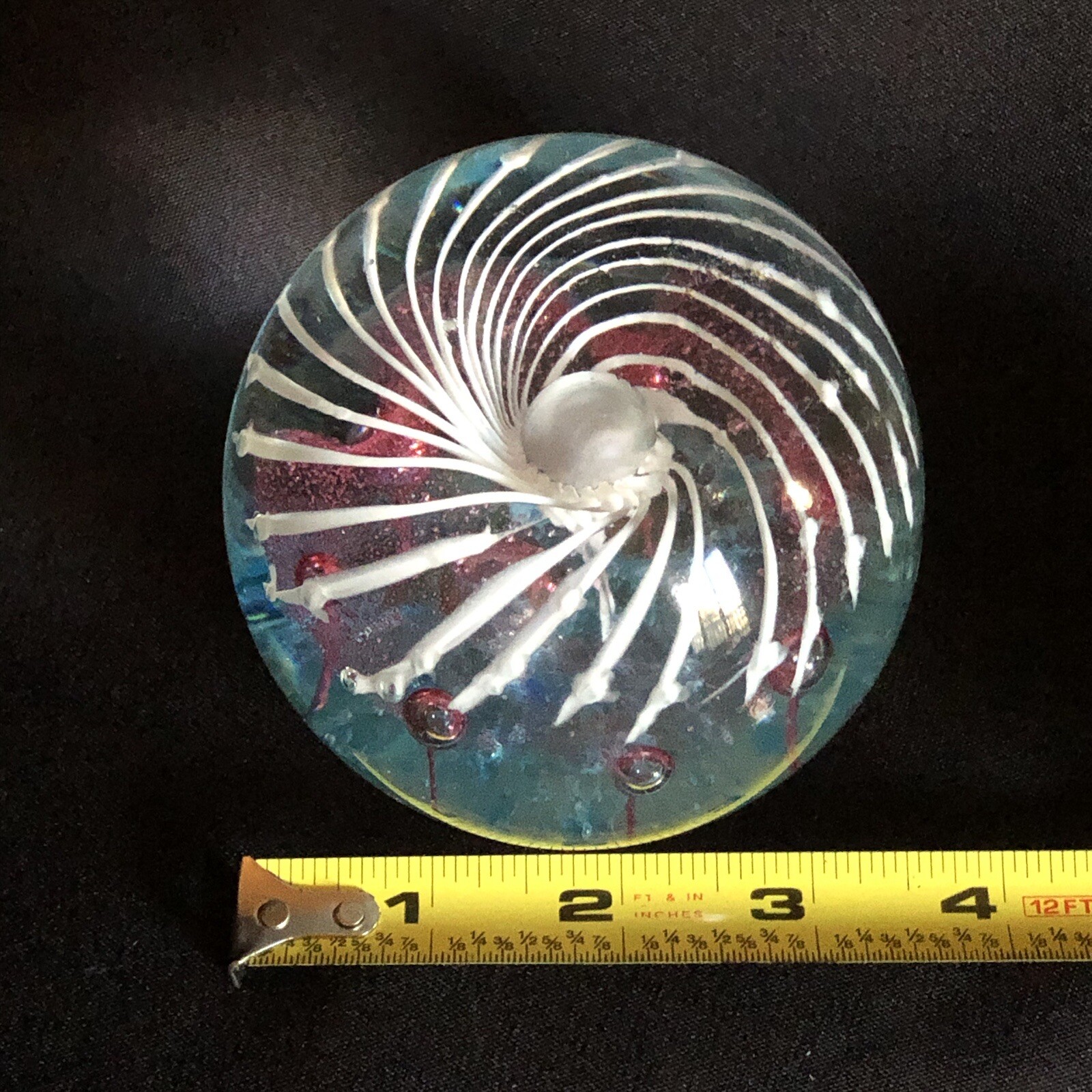 Art Glass Paperweight Controlled Bubbles Fireworks Clear White Pink Turquoise