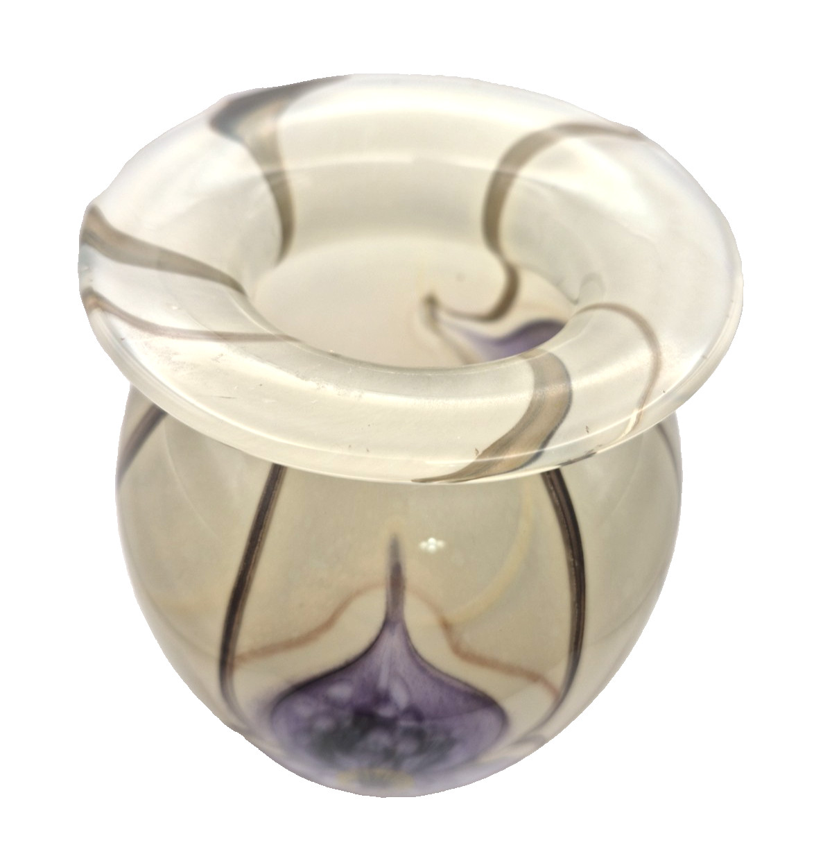 Robert Eickholt Studio Floral Art Glass Vase 7″ Tall 2004 Purple Brown VCLTI
