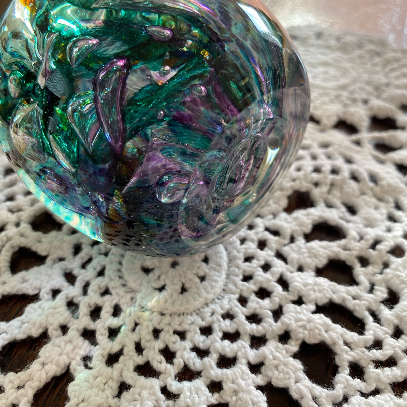 Robert Held Art Glass Paperweight Swirling Jewel Tone Bubbles Signed 3 Inches