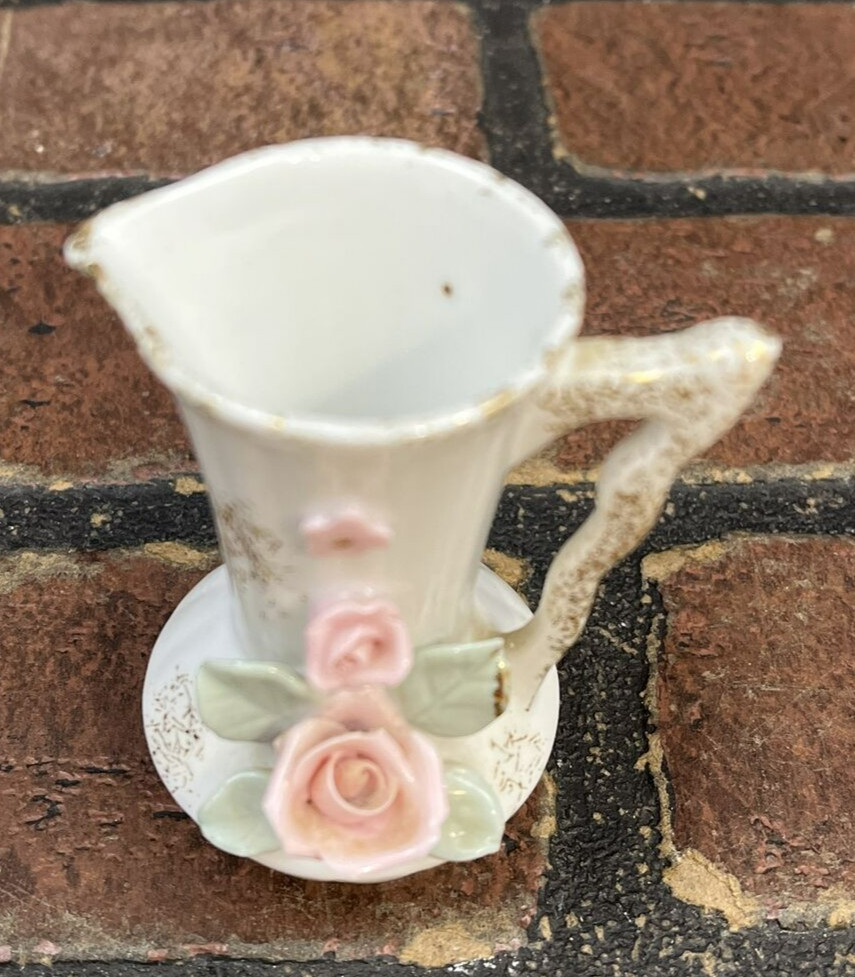 Vintage Lefton Floral Rose Pitcher/Vase Mini Pitcher 3″