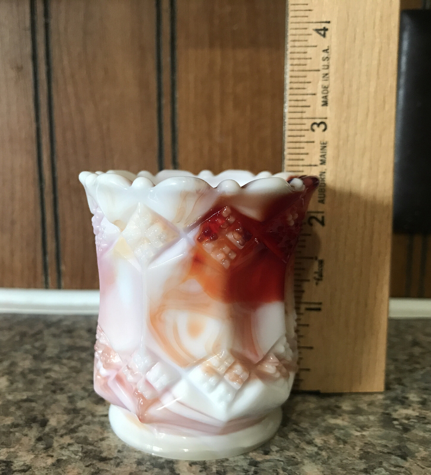 Toothpick Holder Red Swirl Slag Glass Imperial Glass Co. Diamond Pattern Vintage