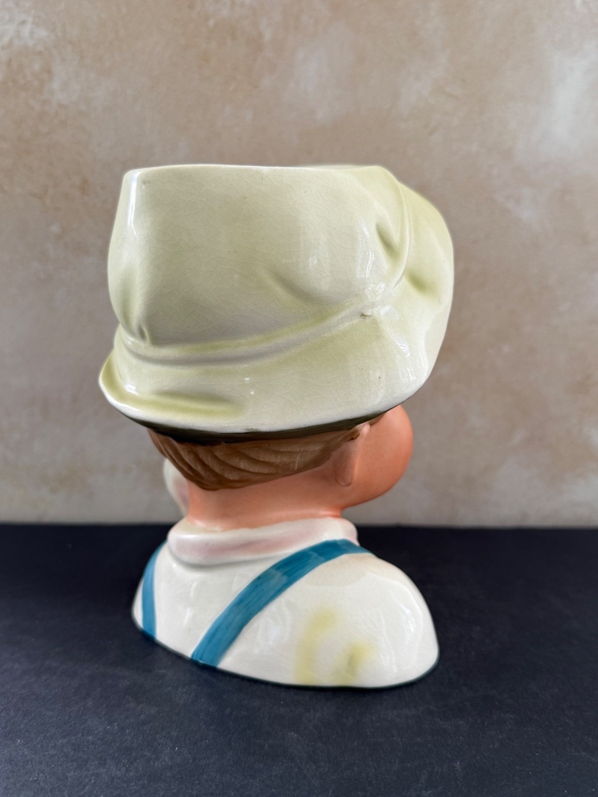 VINTAGE LADY HEAD VASE BRINNS BLONDE YOUNG BOY HAT SCARF 6.5”