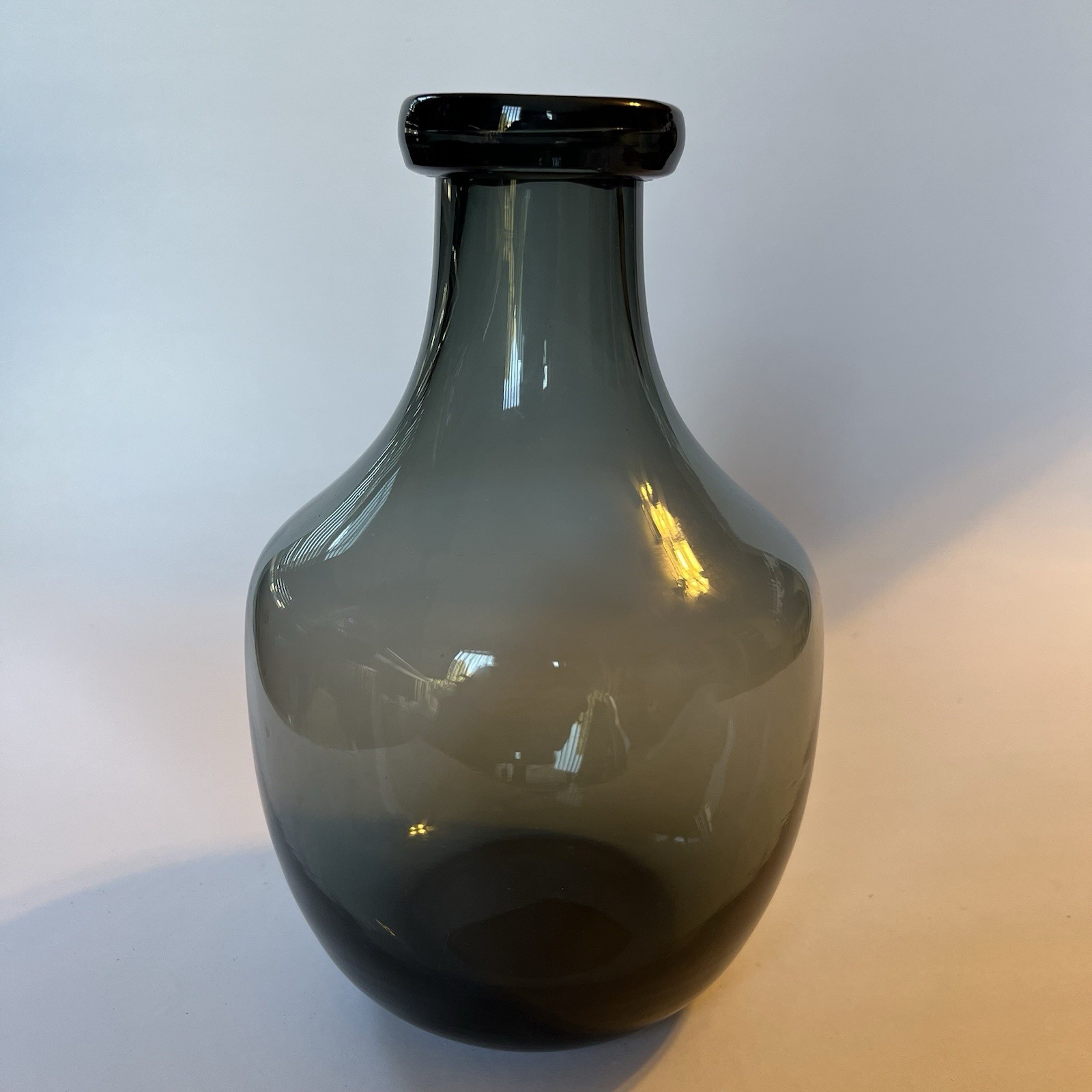 Hand Blown Smoke Gray Glass Bottle Vase Folded Rim – Scandinavian Studio Style
