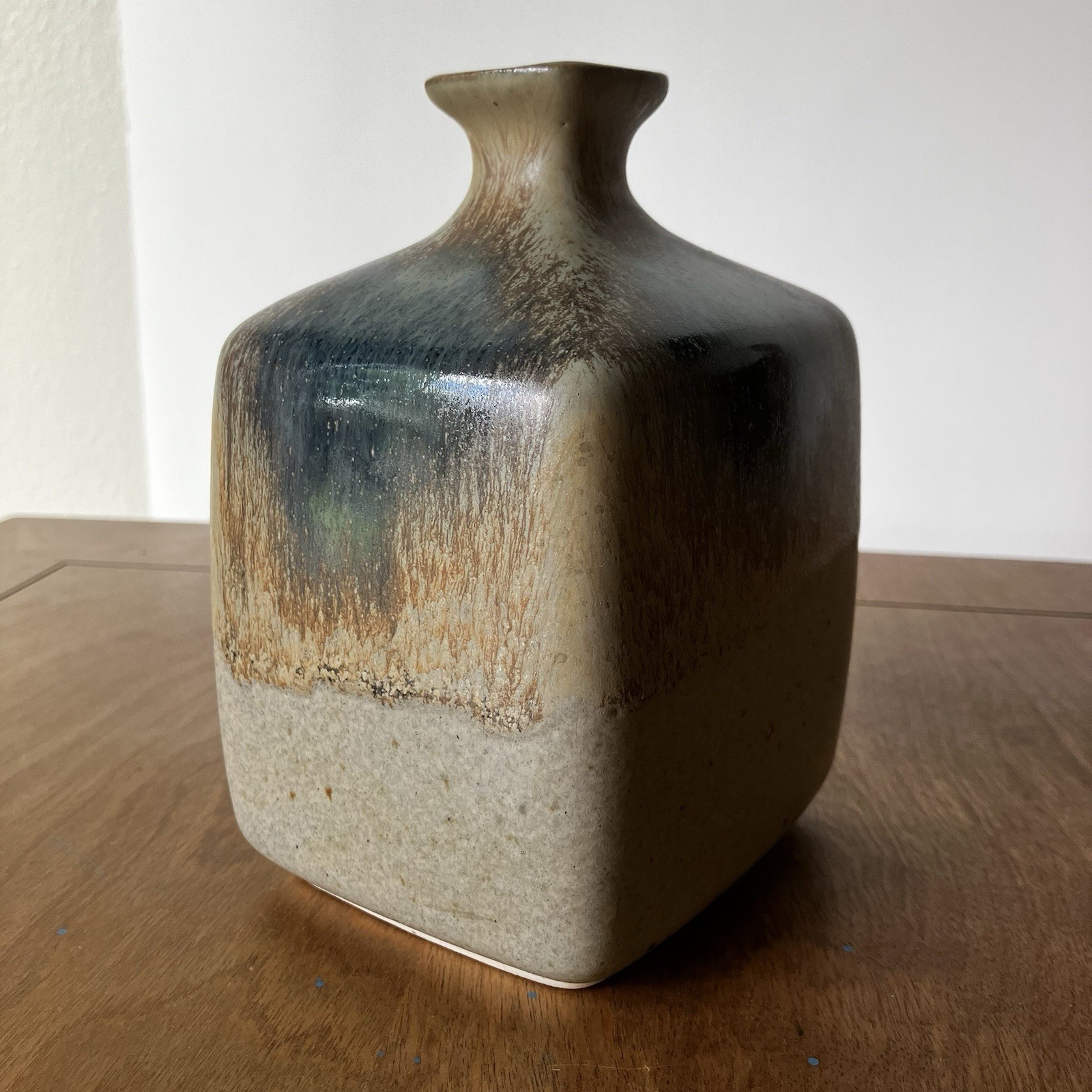 Vintage Mexico Art Pottery Vase Drip Glaze Mid Century Modern OM Queretaro