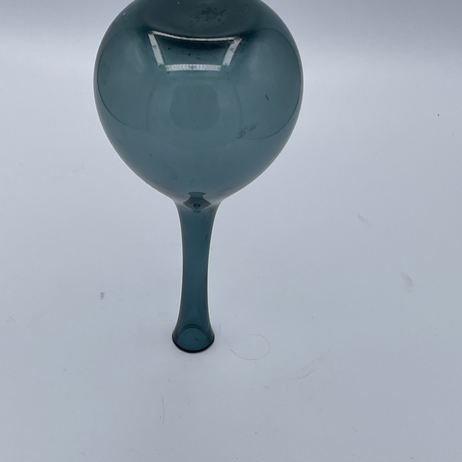 Vintage Mcm Teal Blue Hand Blown Art Glass Bottle Vase, Scandinavian Style 8”