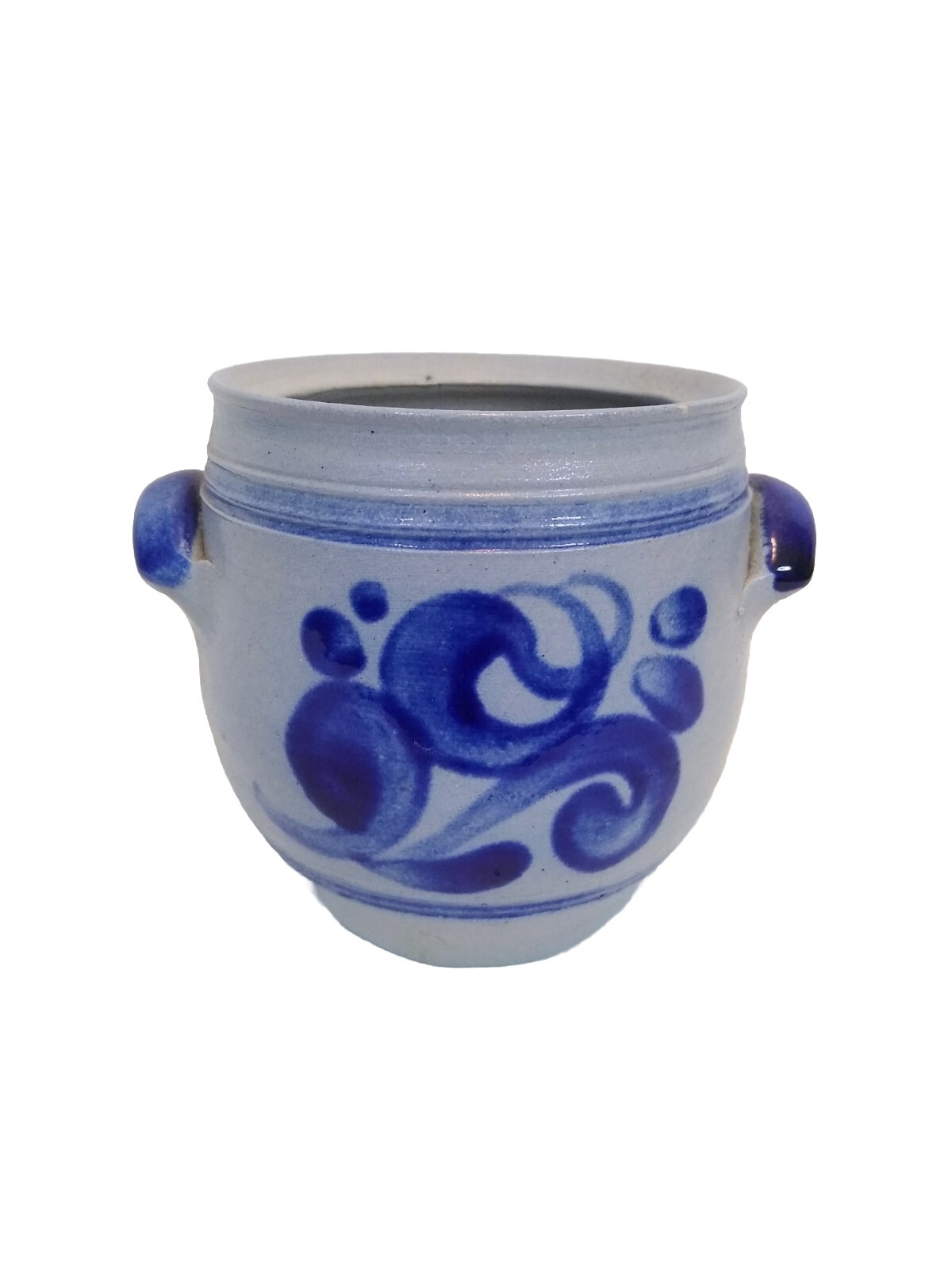 Handcrafted Pottery Handles Blue Gray Design Glazed Both Sides Unbranded