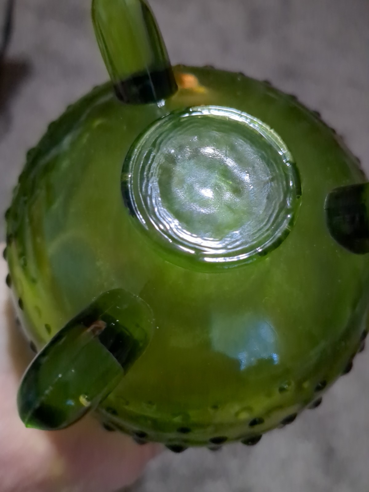 Vintage LE Smith Swung Vase Avocado Green With Toe & Hobnail Base MCM 14″