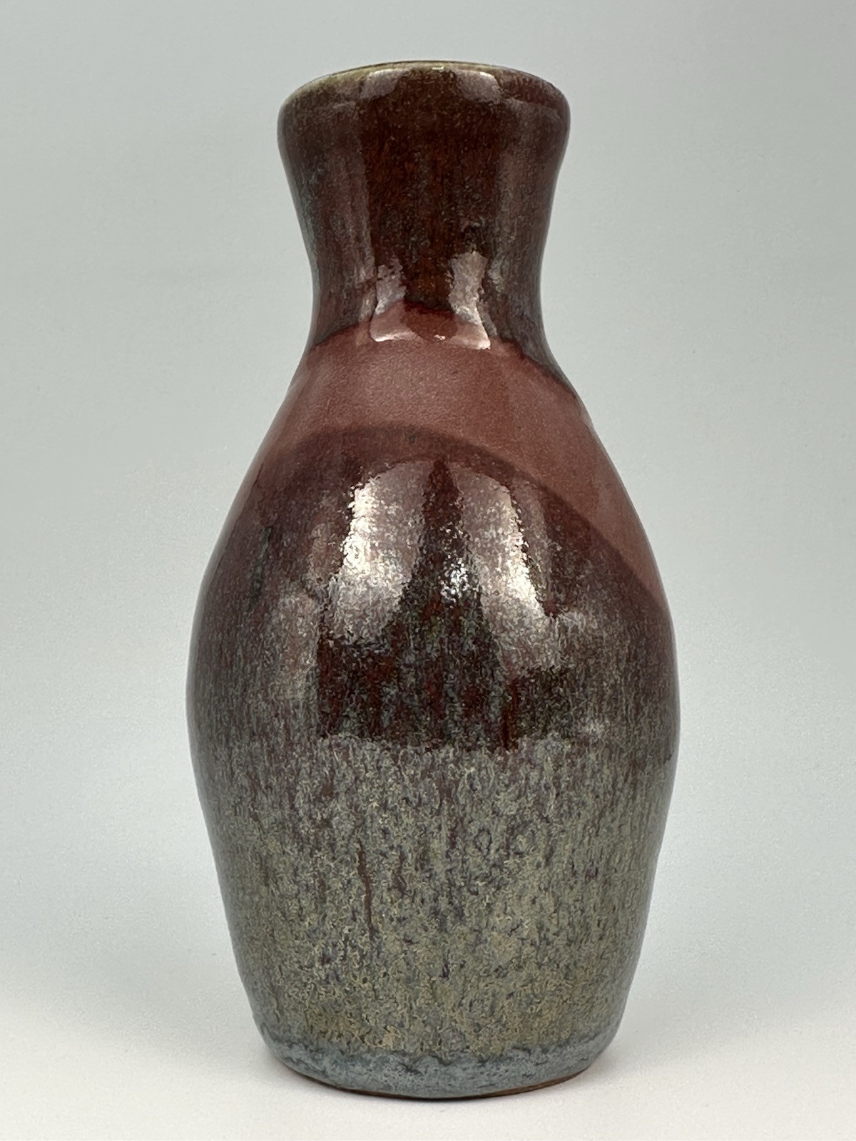 Small 5″ Hand Thrown Studio Art Pottery Bud Vase Signed Kelly Mauve Blue