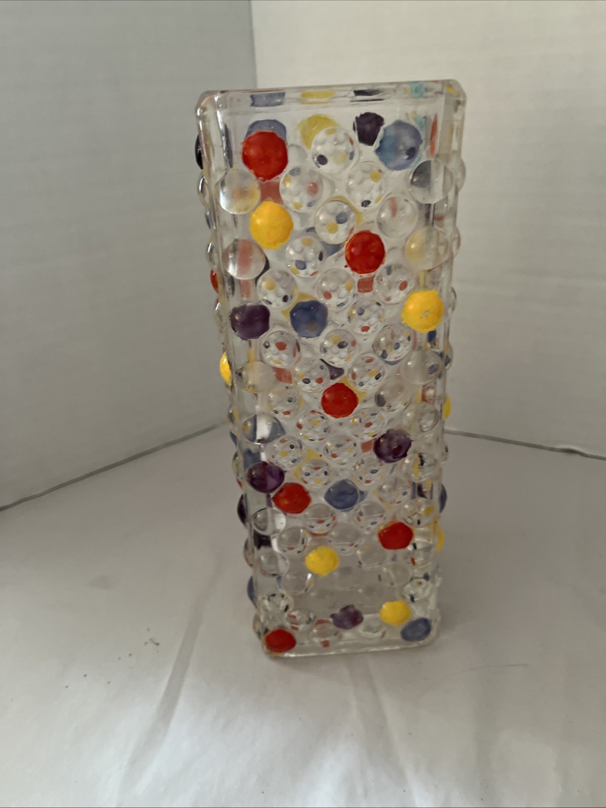 Art Glass Bubble Vase Multicolor Polka Dot Clear Glass Tall Decorative Vase 8”T