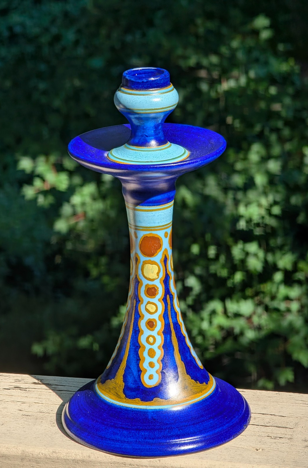 VTG ART-CRAFTS REMO SCHOONHOVEN POTTERY HOLLAND FOLK ART DECO BLUE CANDLESTICK